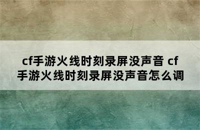 cf手游火线时刻录屏没声音 cf手游火线时刻录屏没声音怎么调